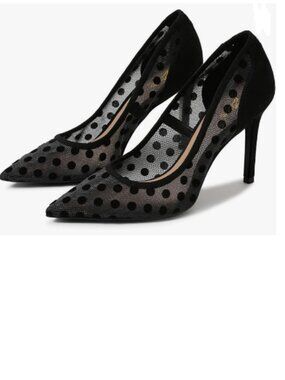 Zszszsu Black Polka Dots Mesh Pumps Sexy Pointed Toe High Heels Slip On Shoes